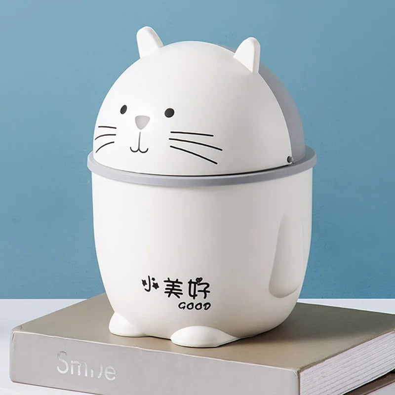 Cartoon Cat Table Plastic Trash Can Desktop Waste Box Bin Garbage Basket Home Office Supplies Dustbins Sundries Barrel Box