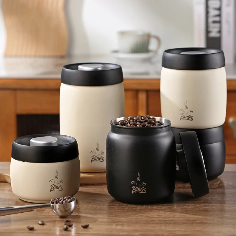 Coffee Sealed Can Stainless Steel Manual Vacuum Storage Container Jar Canister for Coffee Beans Outdoor Camping Kitchen Barista