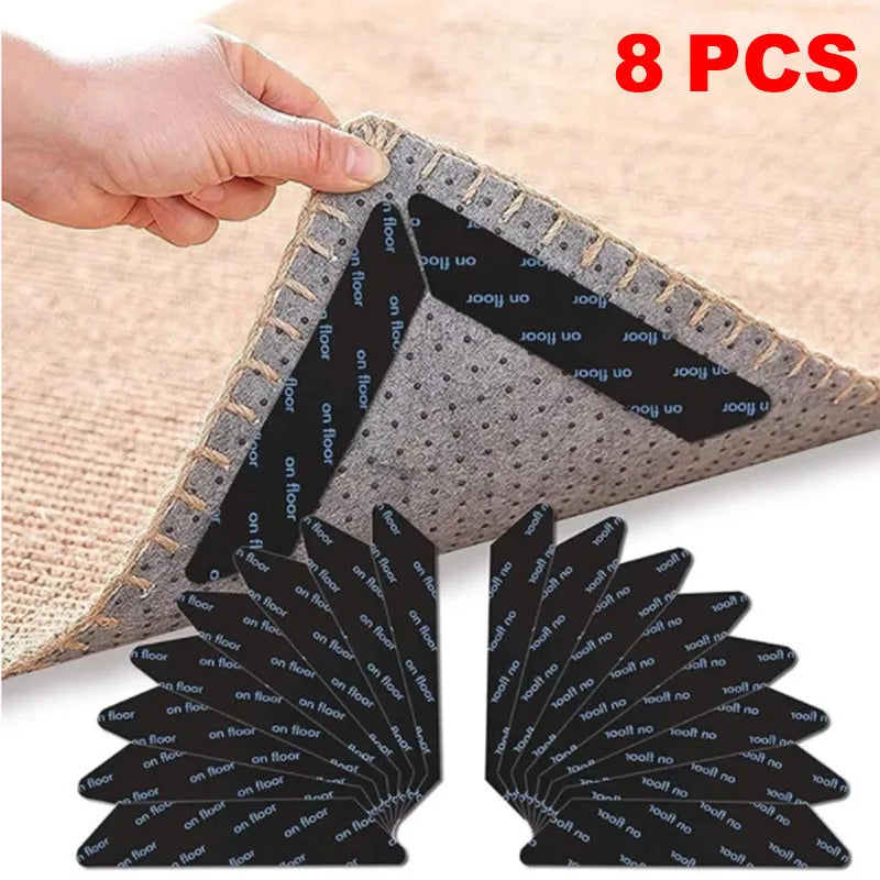 8pcs Anti Slip Anti Curling Carpet Patch Reusable Washable Carpet Patch Fixed Sticker Floor Rug Mat Tape Corners Pad PU Foam