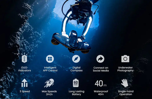 submarine + Hand-held Smart Electric Underwater Scooter Equipped with 3Speed Switches Digital Compass Intelligent APP Control