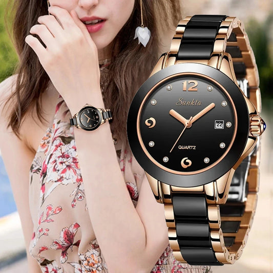 New LIGE Fashion Women Ceramic Watches Brand Luxury Ladies Watches Waterproof Quartz Bracelet Watch Woman Date Clock reloj mujer