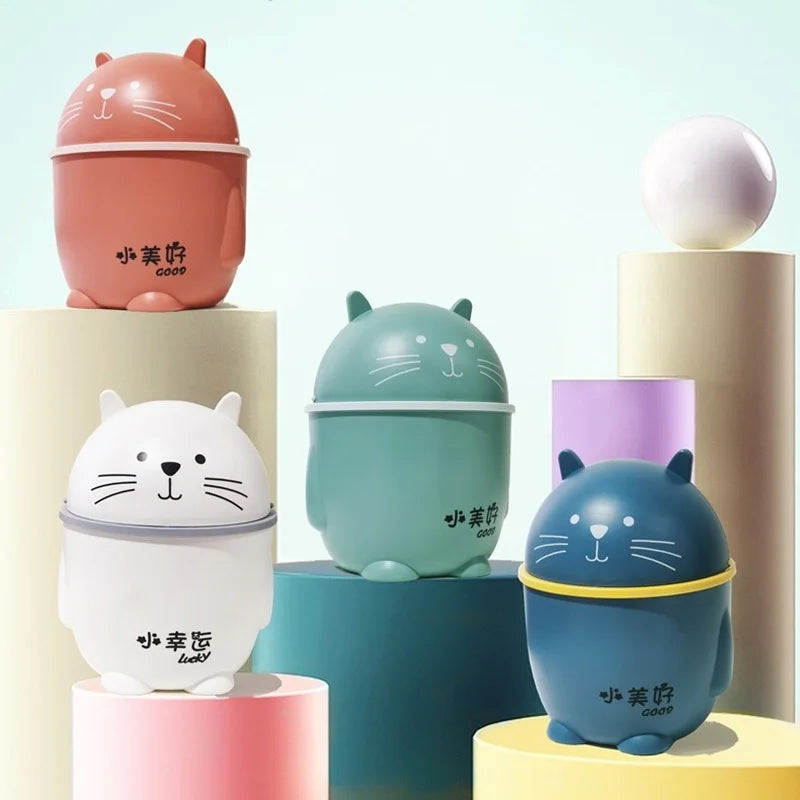 Cartoon Cat Table Plastic Trash Can Desktop Waste Box Bin Garbage Basket Home Office Supplies Dustbins Sundries Barrel Box