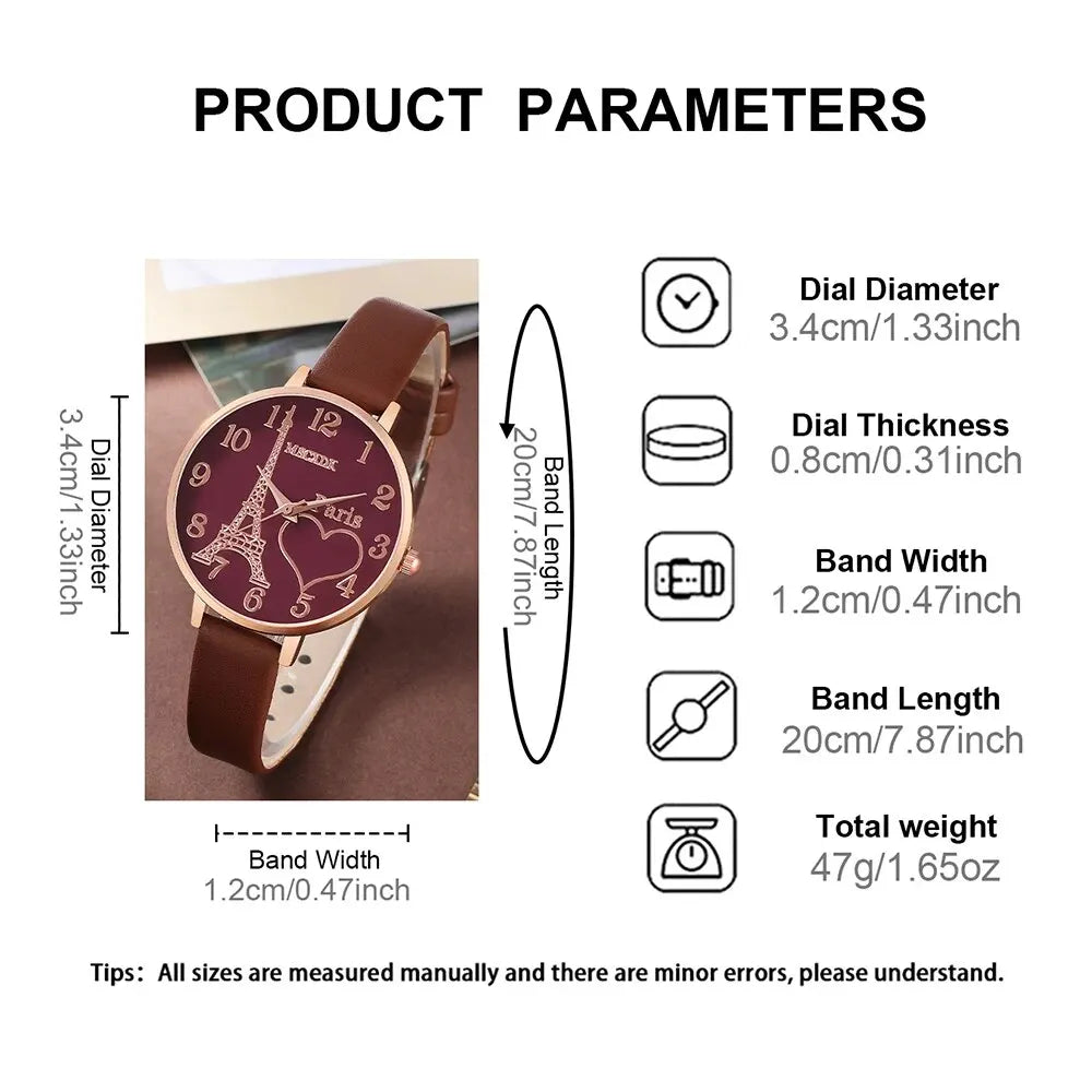 Fashion Watch Glasses Set Casual Leather Belt Watches Women Simple Sunglasses Ladies Iron Tower Dial Quartz Wristwatches Dress C