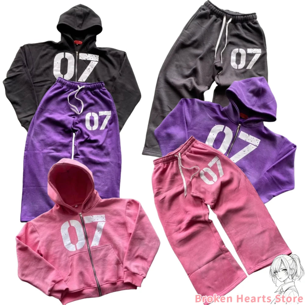 Harajuku 2 piece sets womens outfits digital print casual hoodies pants suits for women sweatshirts tracksuit y2k street clothes