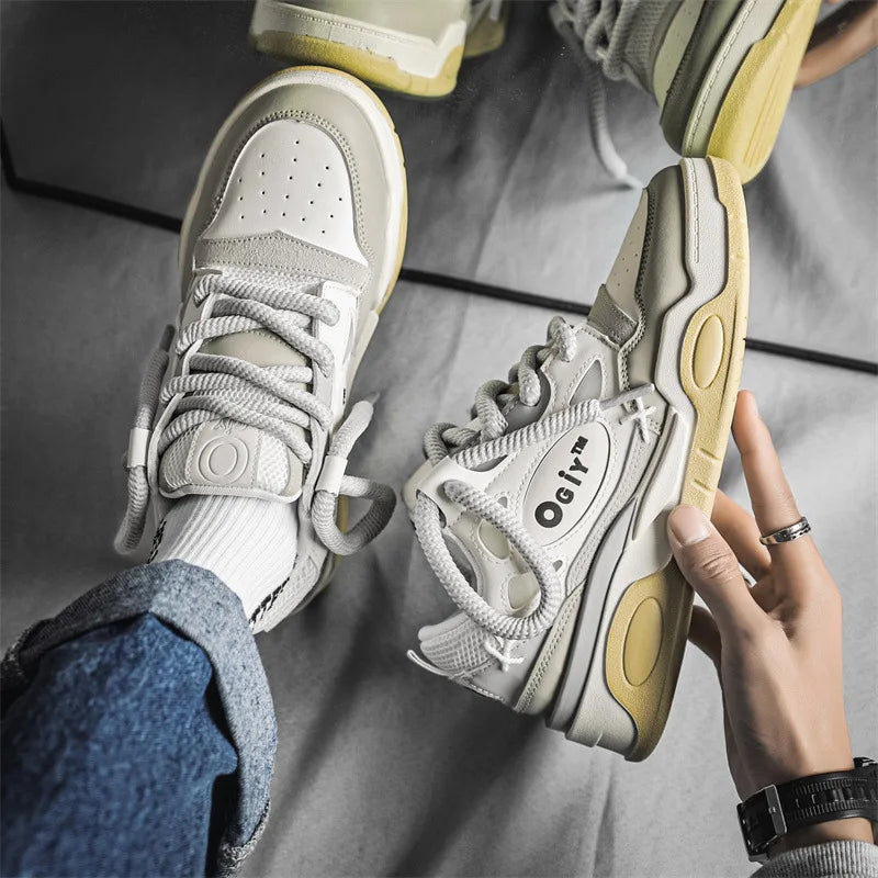 2023 New Couple Lace-up Bread Shoes Men's Net Celebrity Street Platform Heightened Skateboard Shoes Men's Sneakers C209