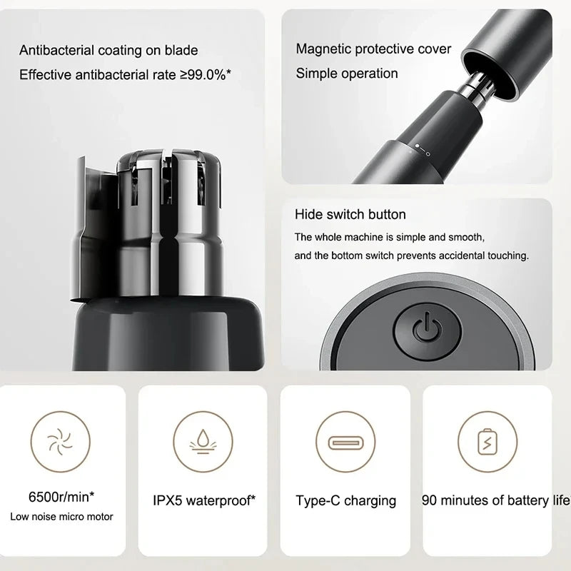 2023 NEW Xiaomi Mijia Electric Nose Hair Trimmer Portable Nose Ears Hair Eyebrow Trimmer Rechargeable Painless Clipper for Men