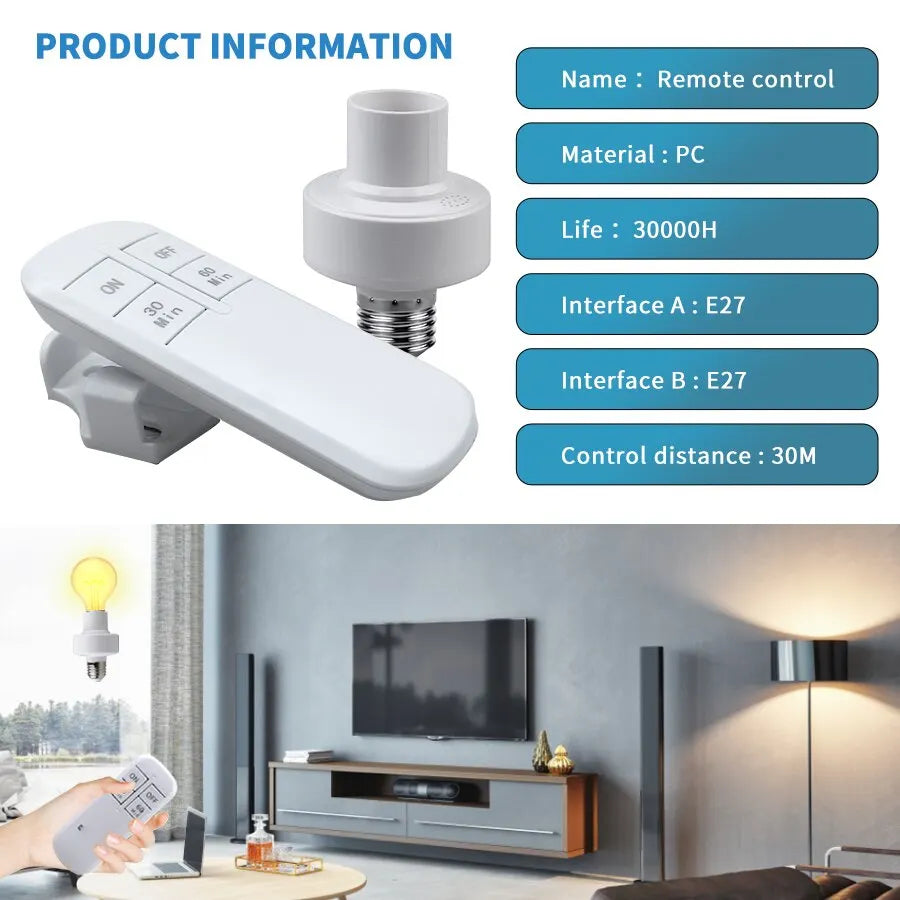 Wireless Remote Control Smart Timer Switch E27 Lamp Holder 220V House Multi Light Switch Bedroom Smart Timer ON/Off Switch E26