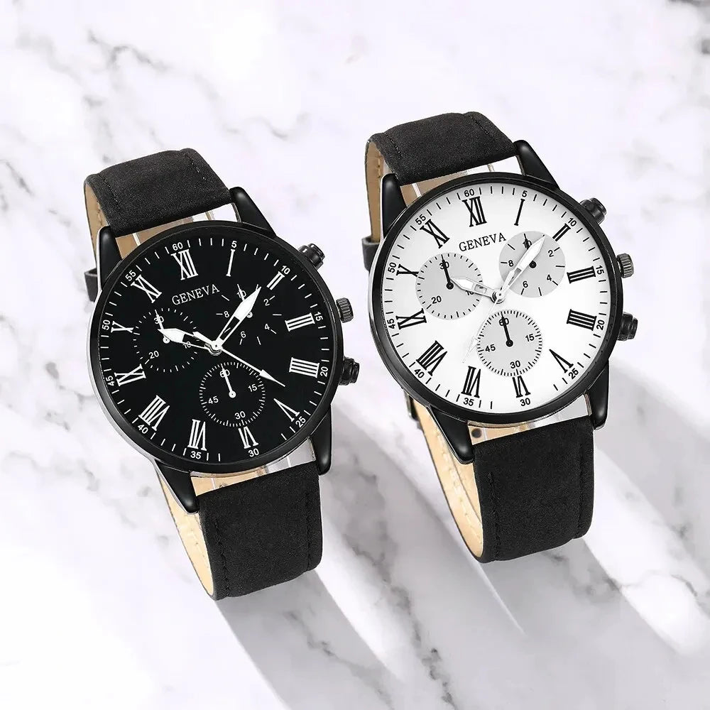 2PCS Set Couple Fashion Casual Leather Watches Ladies Simple Dial Quartz Wristwatches Dress Clock Montre Femme