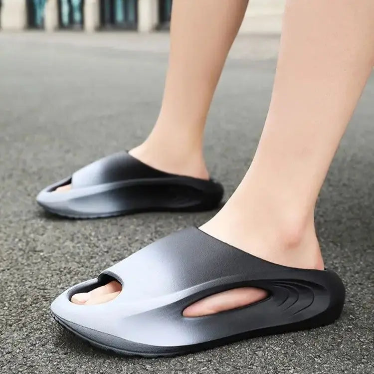 Korean Slippers Men Basketball Sport Sandal Mop Stomping Shit Feeling Thick Bottom Outer Wear Anti-slip One Word Mop Gradual