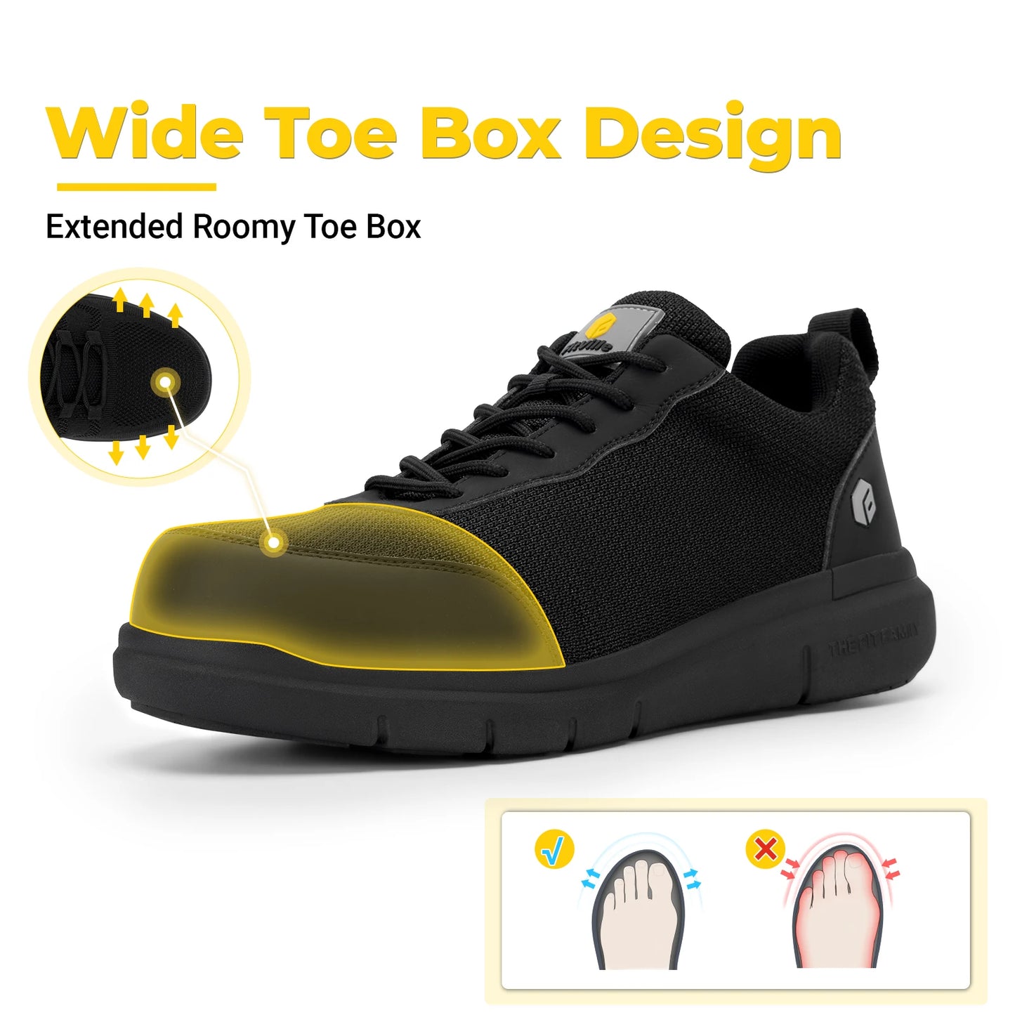 FitVille Men's Safety Shoes Construction Indestructible Shoes Steel Toe Cap Work Boots for Male Swelling Feet Pain Relief