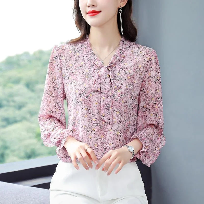 Women Spring Summer Style Chiffon Blouses Shirts Lady Casual Long Sleeve Bow Tie Collar Leopard Printed Blusas Tops DF4926