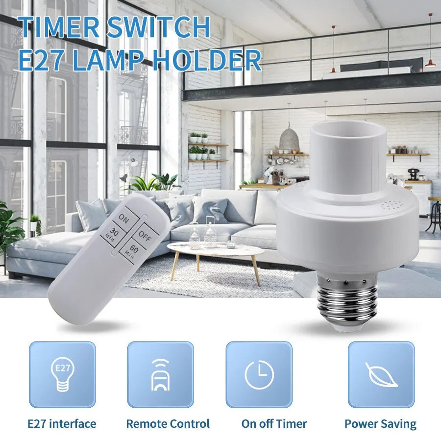 Wireless Remote Control Smart Timer Switch E27 Lamp Holder 220V House Multi Light Switch Bedroom Smart Timer ON/Off Switch E26