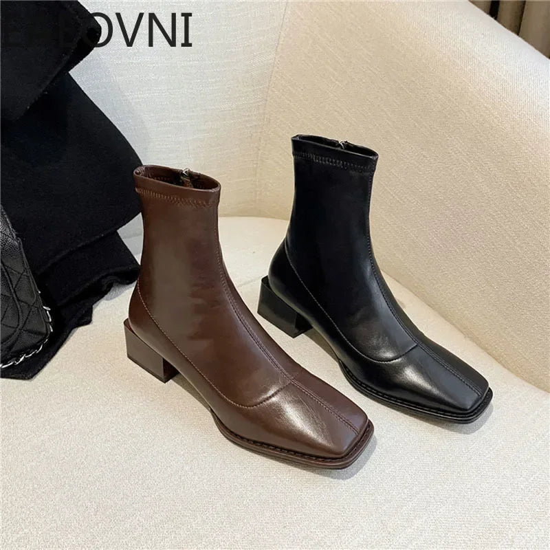 Fashion Style Ankle Boots Women Shoes Zippers Low Heel Bota Ladies Comfort Morder Short Bootties