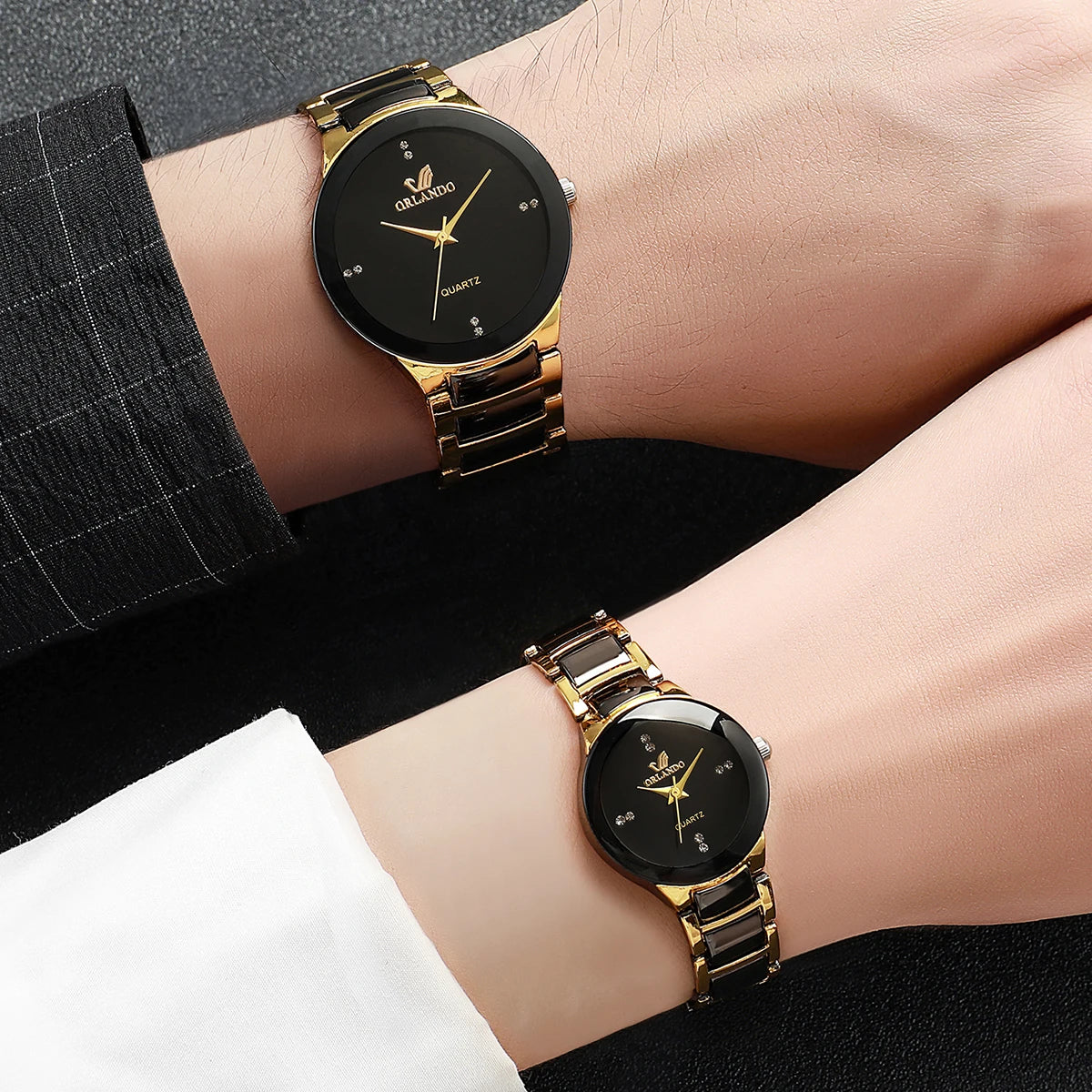 2PCS Couple's Watches Fashion Stainless Steel Band Women's Quartz Watch Men Business Wristwatches