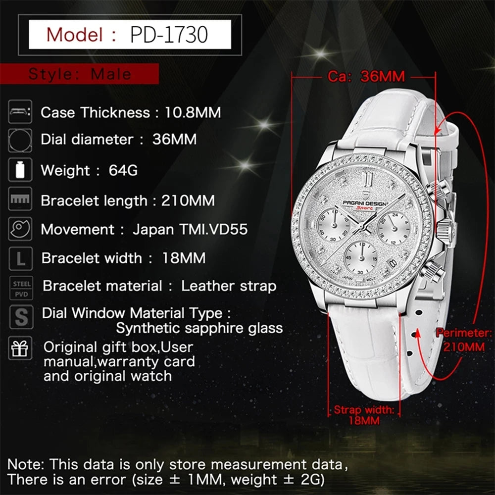 PAGANI DESIGN Women's Watches PD1730 High Quality Diamond Women Watch TOP Brand Luxury Girl Gifts Fashion Clock Relogio Feminino