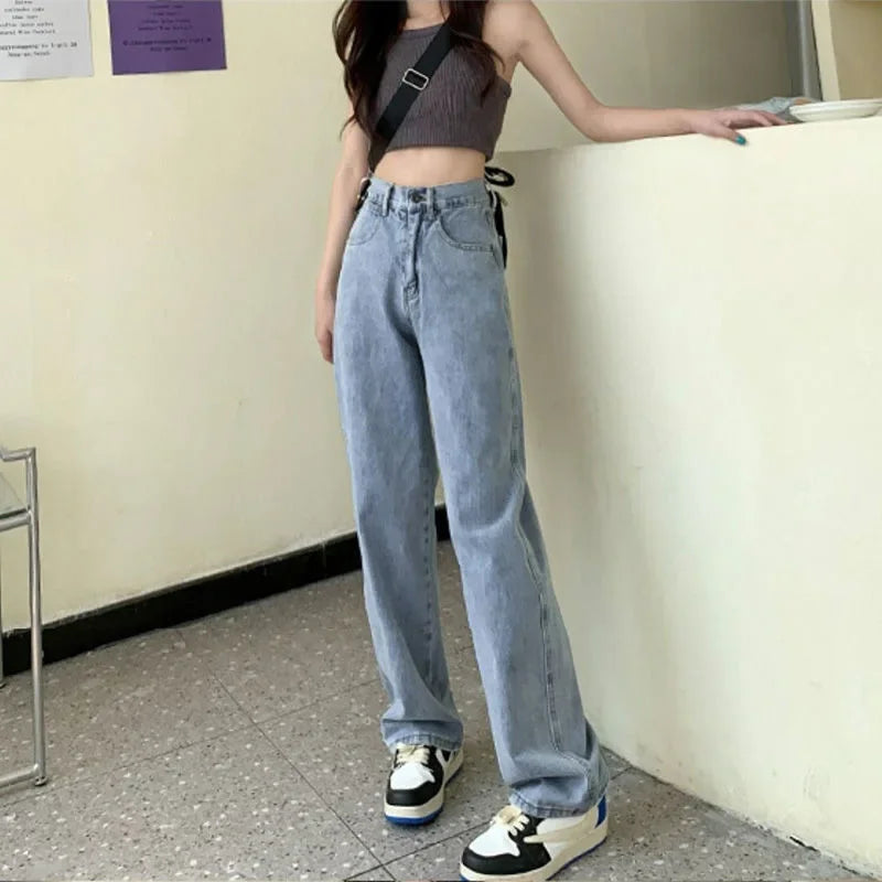 Korean Style Wide-leg Jeans Women's Summer Thin 2024 New High-waisted Draped Straight-leg Loose-fit Trailer Pants