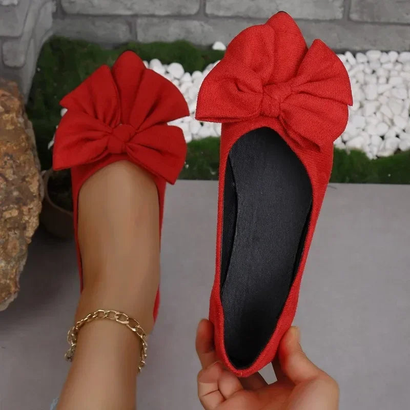 New Summer Pointed Toe Comfortable Casual Bow Solid Color Elegant Women's Shoes Shallow Mouth Breathable Flat Shoes