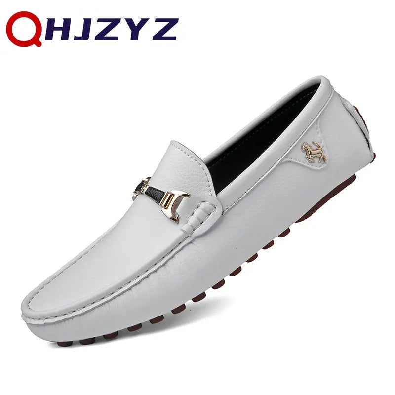 2024 White Loafers Men Handmade Leather Shoes Black Casual Driving Flats Slip-On Moccasins Boat Shoes Plus Size