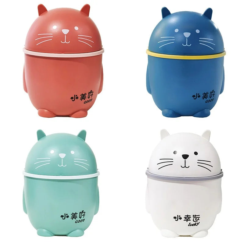 Cartoon Cat Table Plastic Trash Can Desktop Waste Box Bin Garbage Basket Home Office Supplies Dustbins Sundries Barrel Box