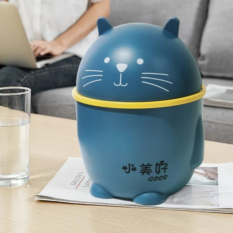 Cartoon Cat Table Plastic Trash Can Desktop Waste Box Bin Garbage Basket Home Office Supplies Dustbins Sundries Barrel Box