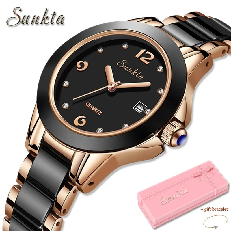 New LIGE Fashion Women Ceramic Watches Brand Luxury Ladies Watches Waterproof Quartz Bracelet Watch Woman Date Clock reloj mujer