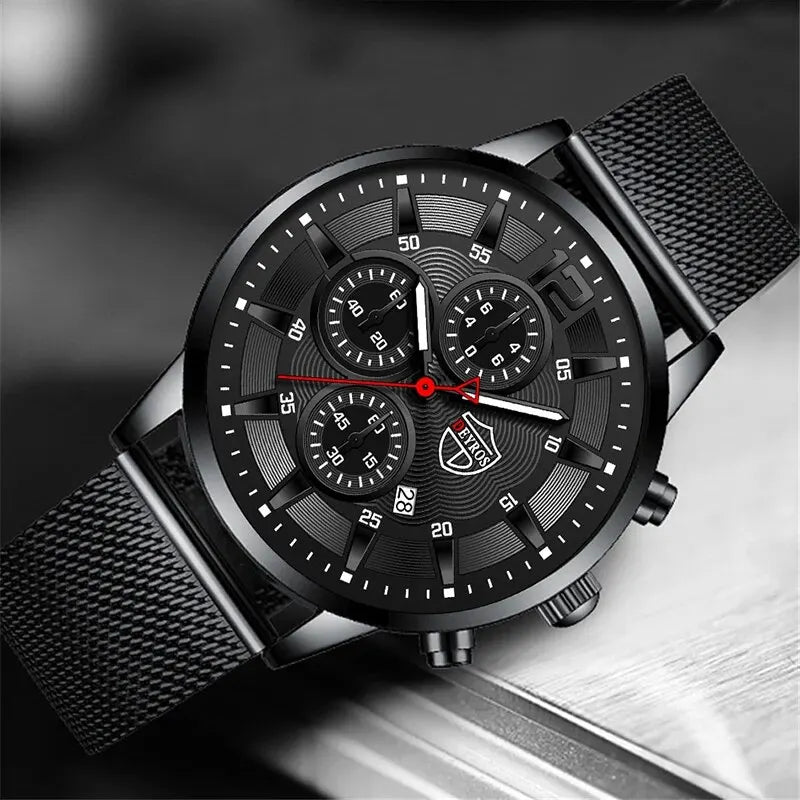 DEYROS Mens Fashion Minimalist Watches Men Business Casual Quartz Watch Simple Male Stainless Steel Mesh Band Clock Reloj Hombre