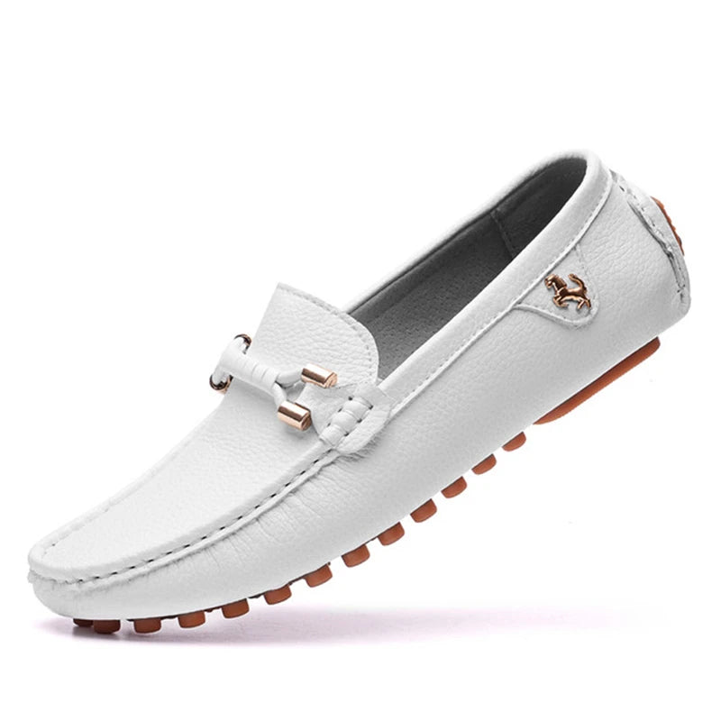 2024 White Loafers Men Handmade Leather Shoes Black Casual Driving Flats Slip-On Moccasins Boat Shoes Plus Size