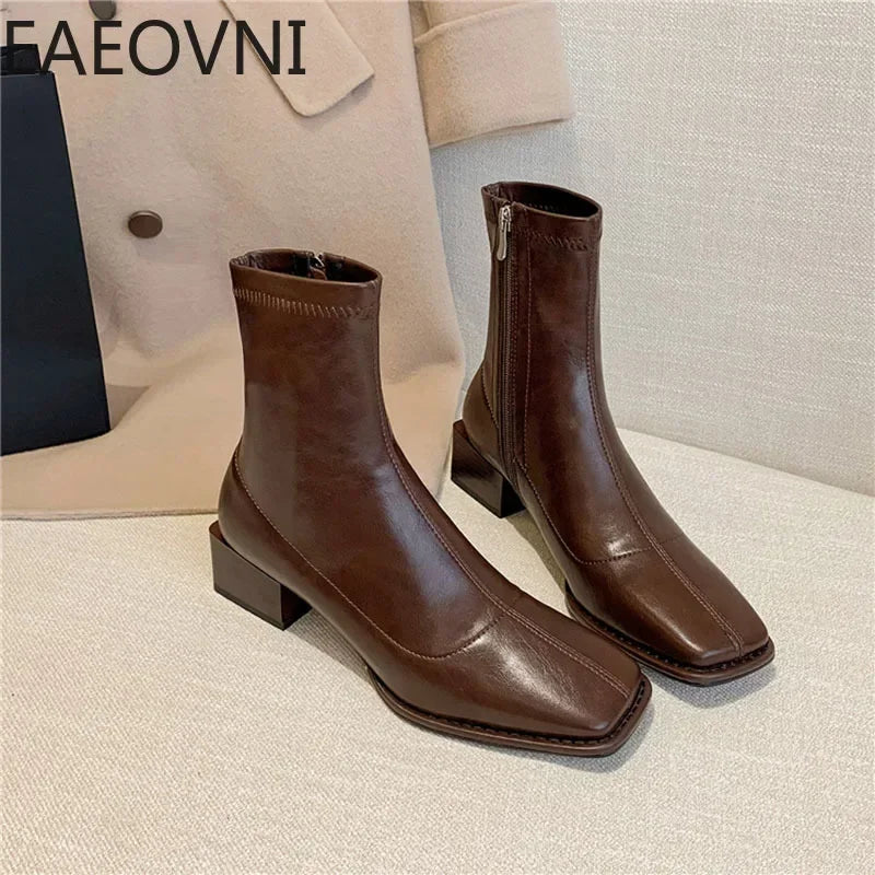 Fashion Style Ankle Boots Women Shoes Zippers Low Heel Bota Ladies Comfort Morder Short Bootties