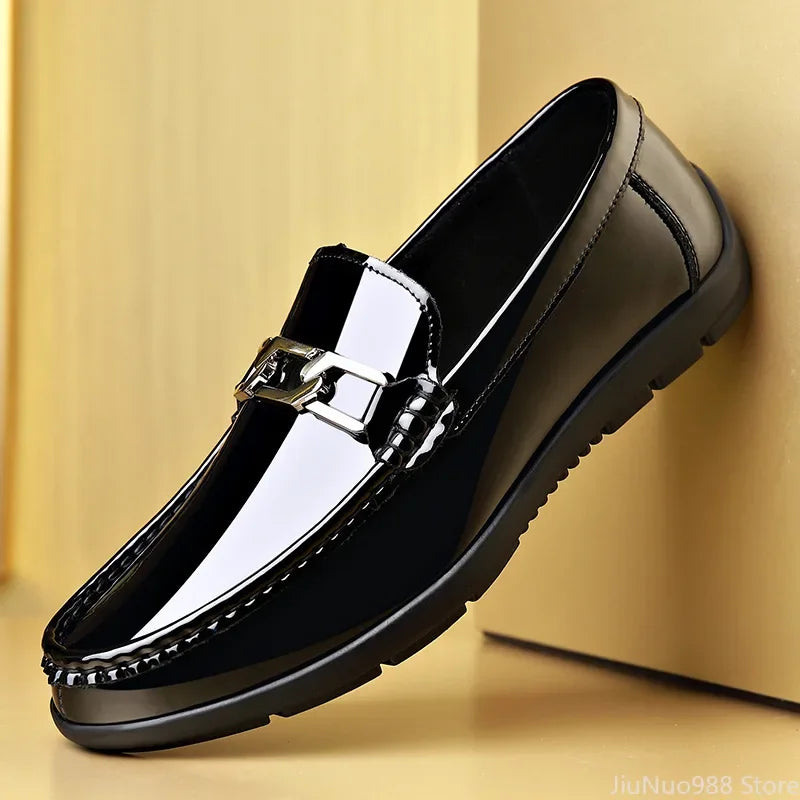 High End Shoes for Men Genuine Leather Casual Shoes Soft Sole Patent Leather Driving Shoes Designer Party Cool Slip-on Loafers