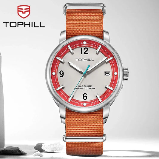 TOPHILL 42mm Classical Quartz Watch Men's Watch Nylon Strap 5Bar Waterproof Wristwatch Sapphire Crystal Glasses Watch TD009G