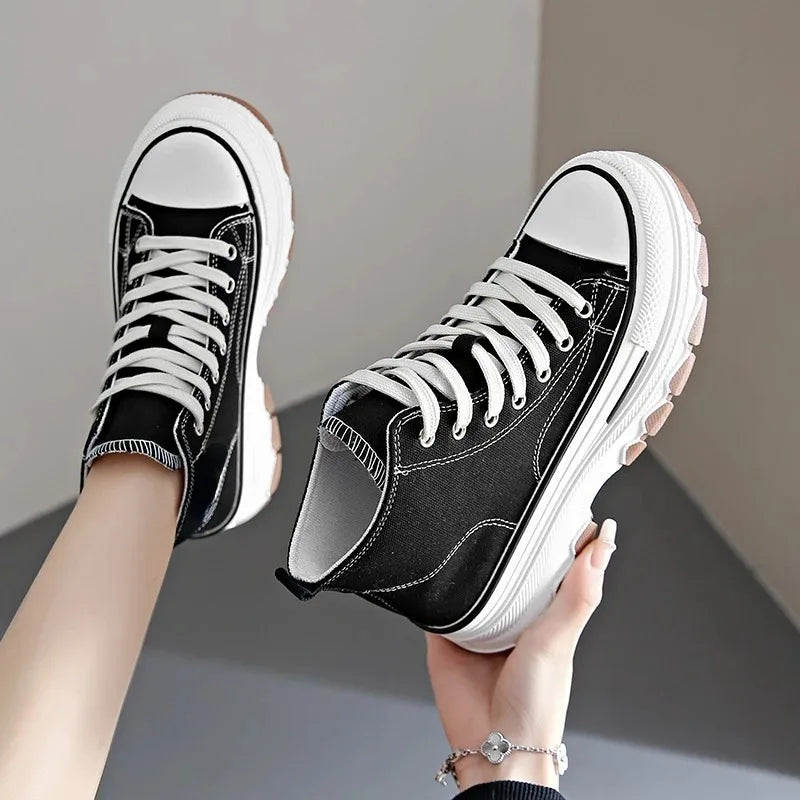 2024 Fashion Shoes for Women Canvas Women's Vulcanize Shoes Outdoor High Top Women Sneakers Platform Lace Up Ladies Casual Shoes