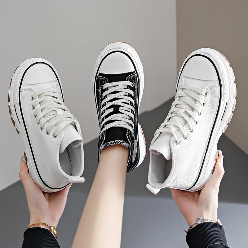 Summer New High-top Shoes Fashion Height Increasing Platform Wave Bottom Versatile Casual Sneakers Canvas Shoes Women