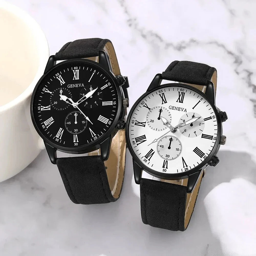 2PCS Set Couple Fashion Casual Leather Watches Ladies Simple Dial Quartz Wristwatches Dress Clock Montre Femme